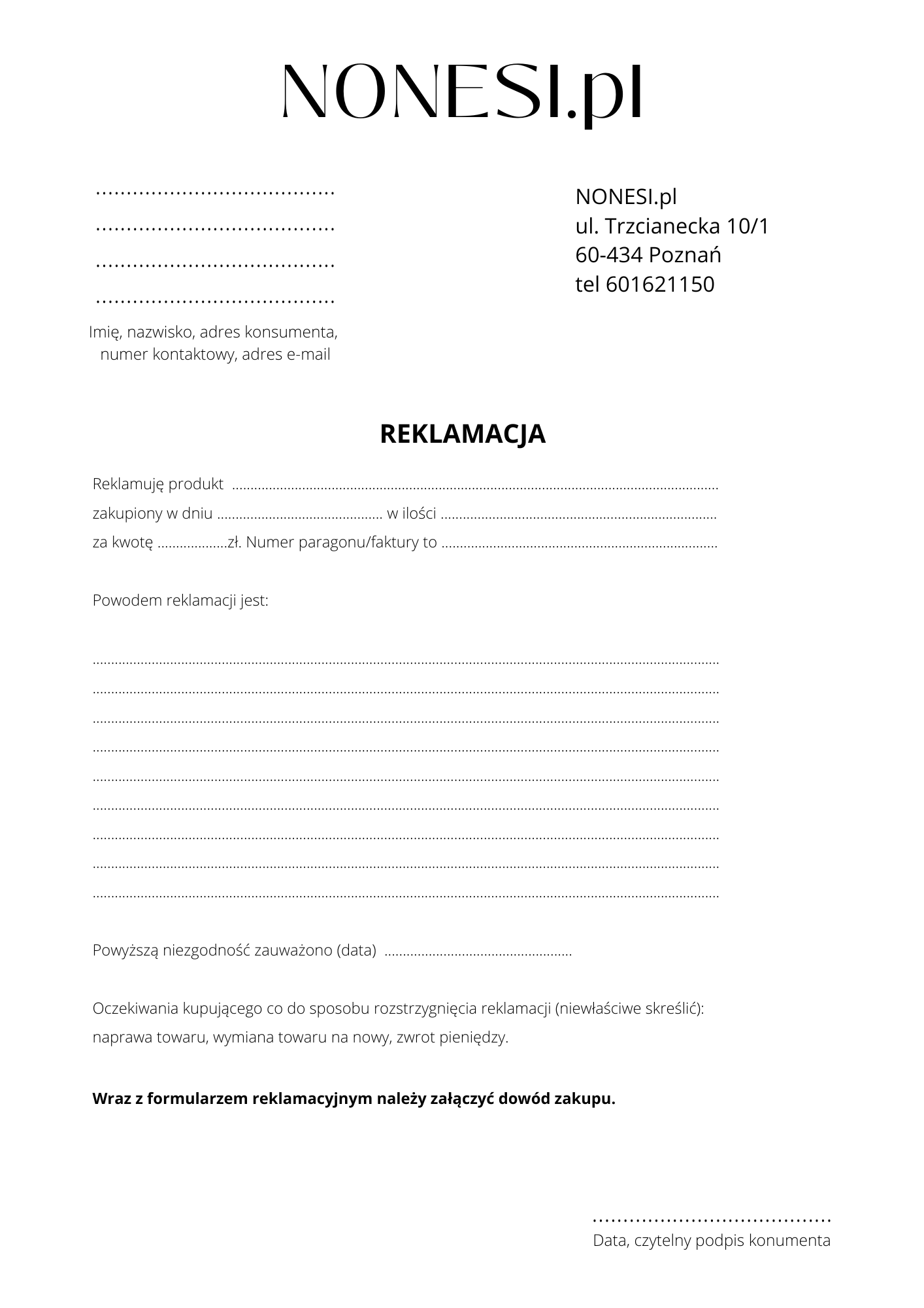 Reklamacja nonesi.pl